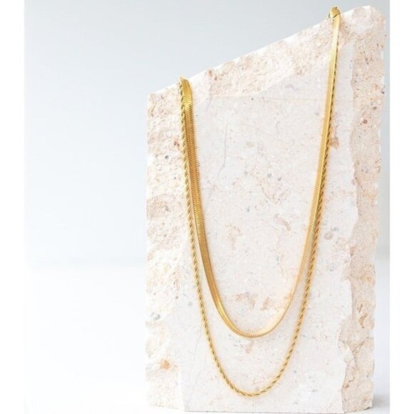 2 in 1! Layered Gold Chain Necklace Non-tarnish Gold Layering Necklace Gorgeous - Picture 7 of 12